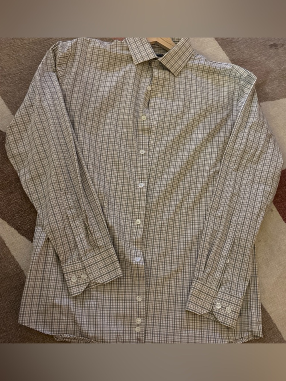 Kenneth Cole Beige and Brown Plaid Dress Shirt